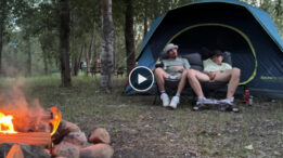 Sucking his mushroom head while camping